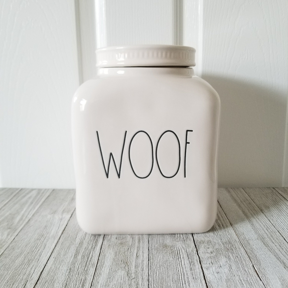 Rae Dunn WOOF Square Treat Canister Jar